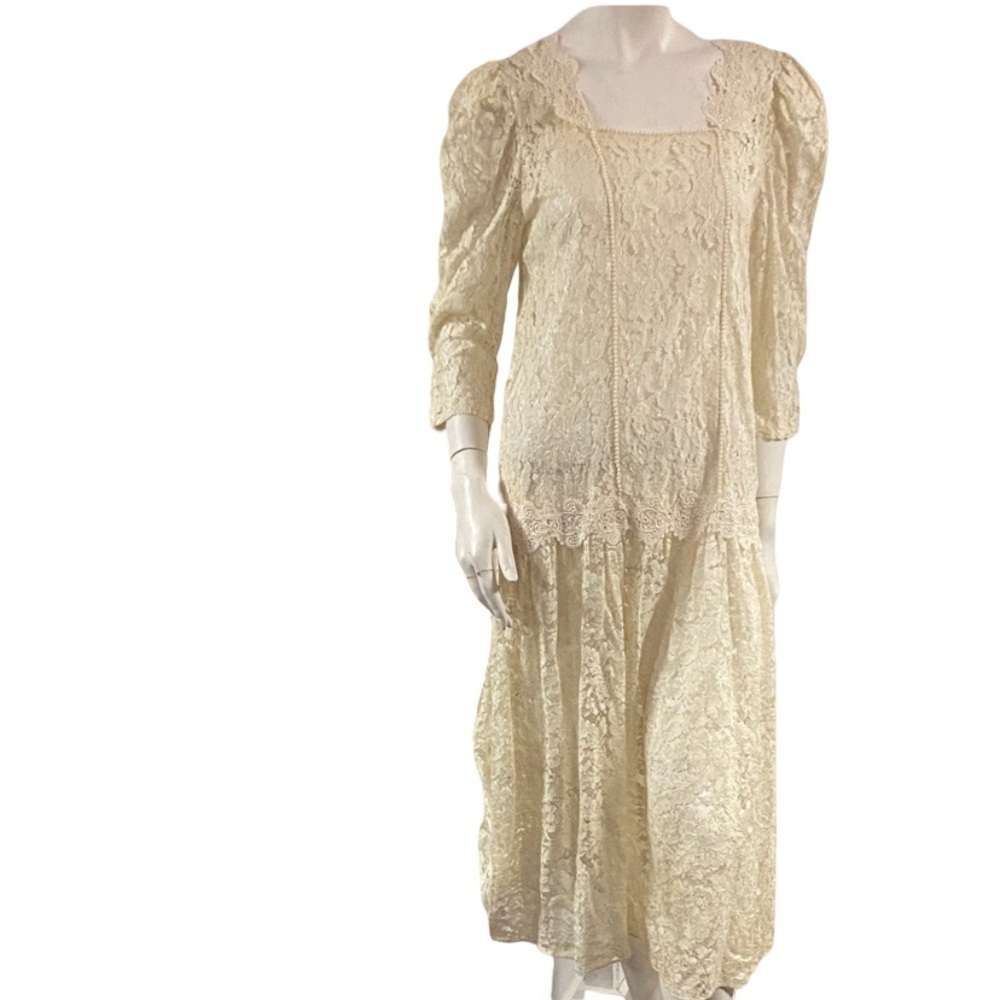 Sakowitz fairy core Cream Lace Dress